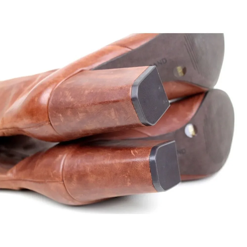 LUCKY BRAND BROWN GENUINE LEATHER MID HEEL ROUND TOE ANKLE BOOTS SHOES Sz 6.5M